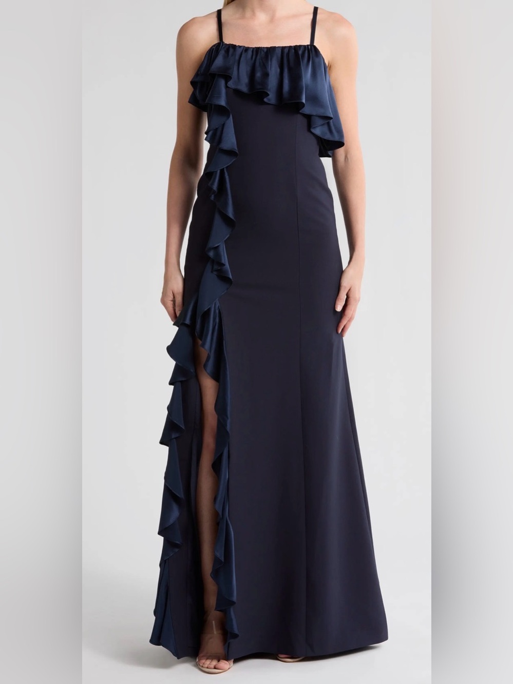cinq a sept Blue One-Shoulder Ruffle Maxi Dress